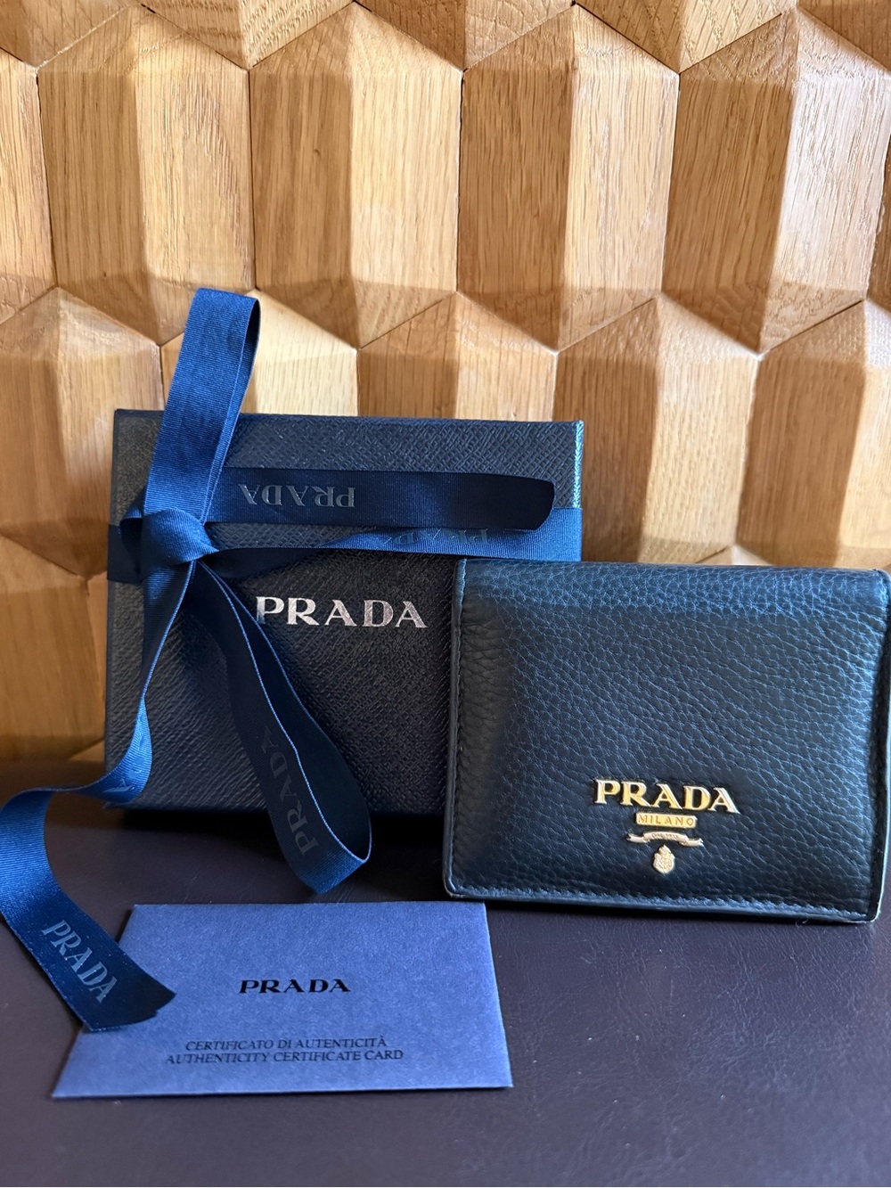 Prada Black Pebbled Leather Bi-Fold Wallet